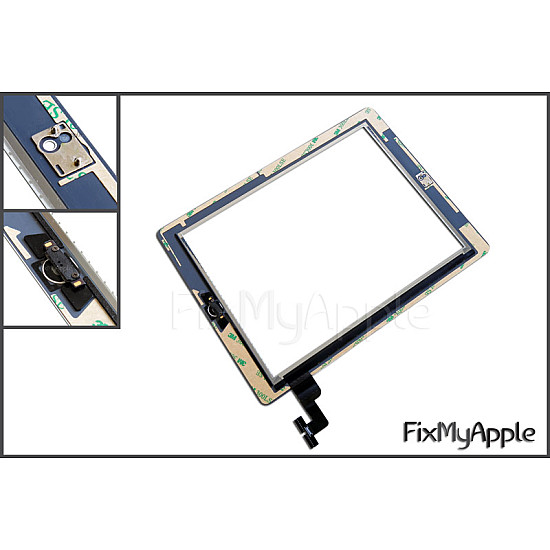 Glass Digitizer Assembly with Home Button, Camera Bracket and Adhesive - White [High Quality] for iPad 2